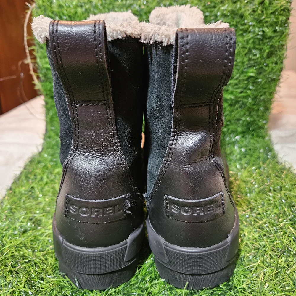 Sorel Black Suede Waterproof Winter & Rain Boots with Cream Faux Fur